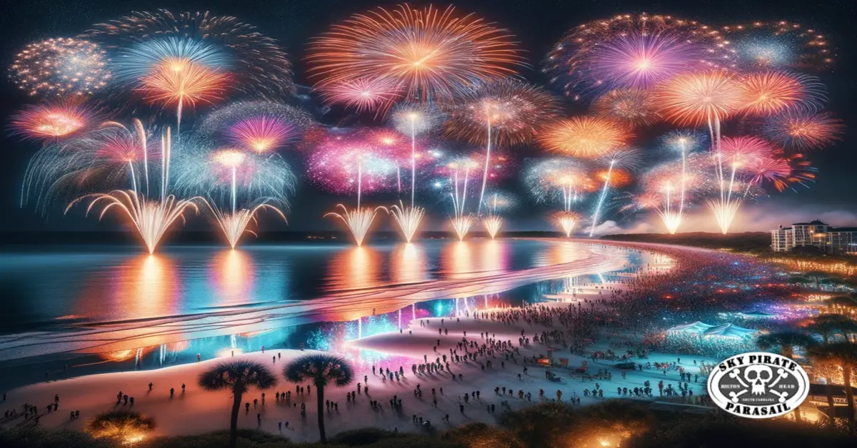 A Beach with fireworks display