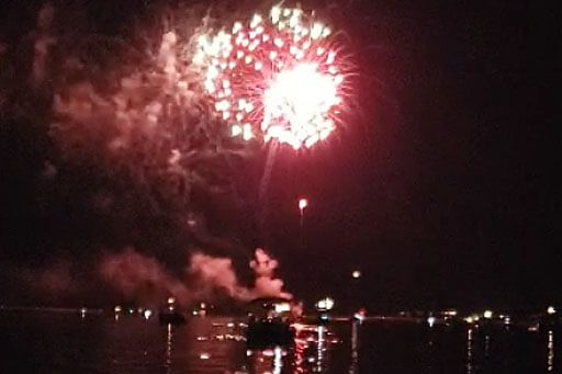 SPP Fireworks Lit Up In The Night At Sea